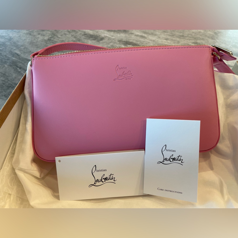 NWT CHRISTIAN LOUBOUTIN Loubila Shoulder Bag in Pink Nappa Leather